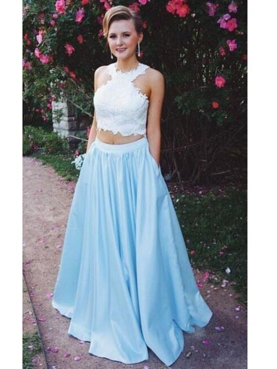 Pd81140 Two Pieces Prom Dress,Satin Evening Dresses,lace Prom Dresses,A ...