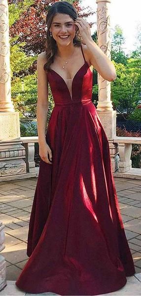 Pd81232 Burgundy Prom Dress,Satin Evening Dresses,Spaghetti Straps Prom ...