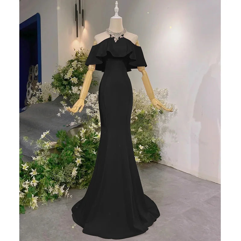 Floor-length Off Shoulder Chiffon Gown Pearl Pink