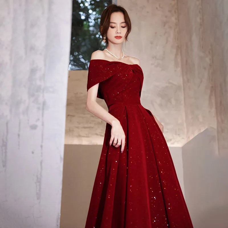 Off-shoulder Red Gown With Sparkling Details on Luulla