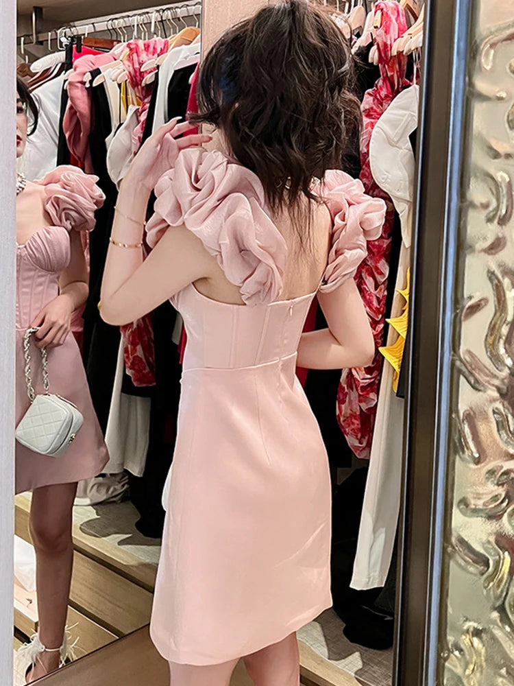 Off Shoulder Flutter Sleeves Satin Dress With Pocket Orange main image 0