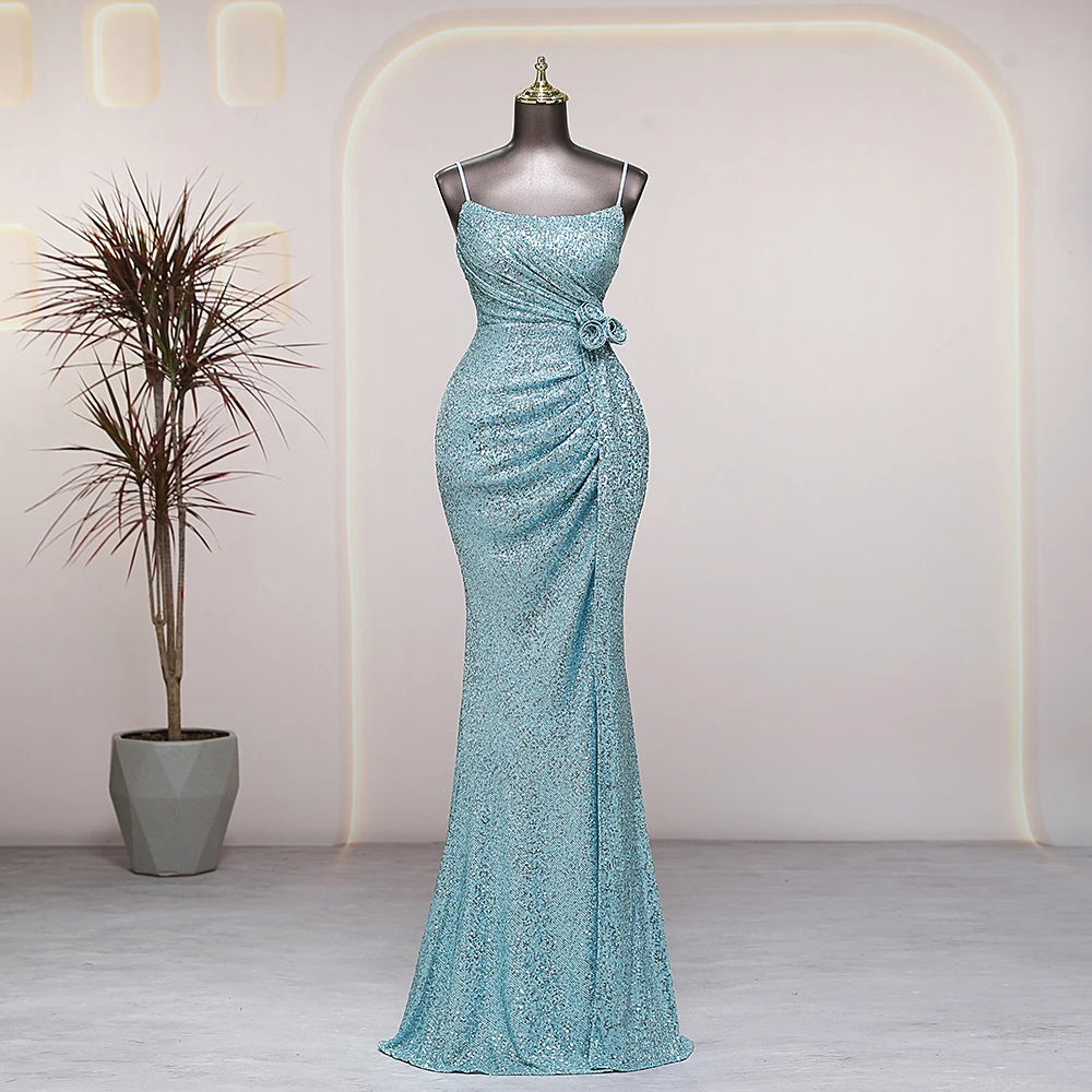 Sparkling Blue Sequin Gown With Bow Detail on Luulla