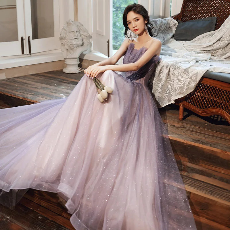 Sparkling Lavender Tulle Gown With Floor-length Train on Luulla
