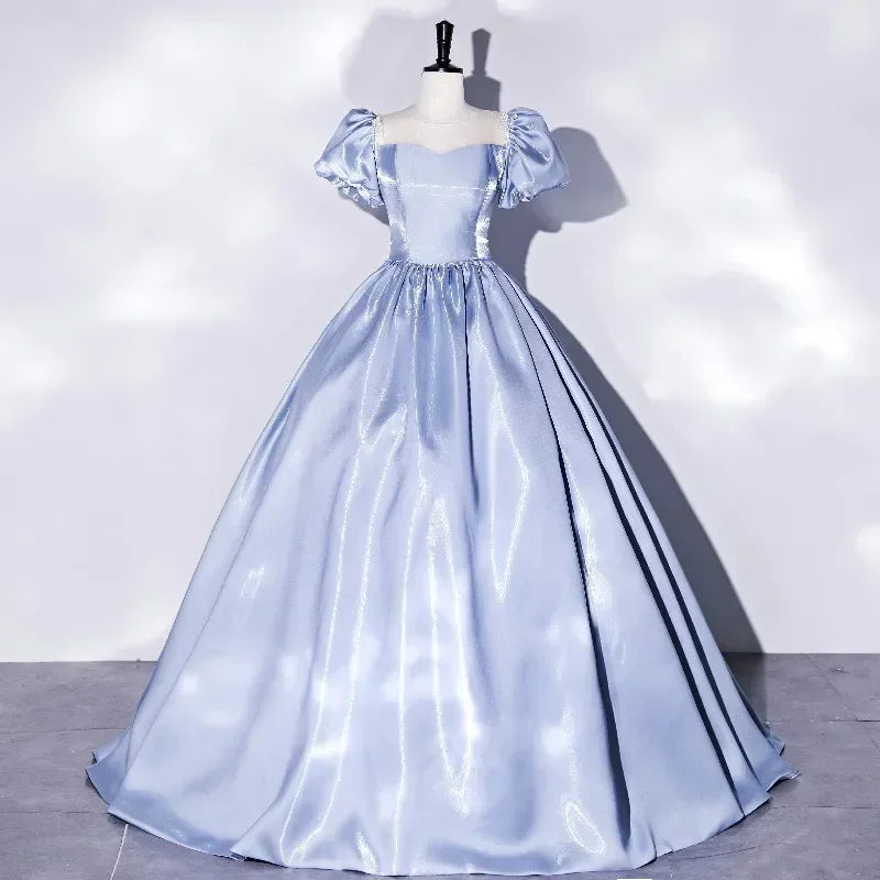 Shiny Ball Gown Puff Blue Sequin Short Prom Dress Homecoming Dress DP3934 main image 1