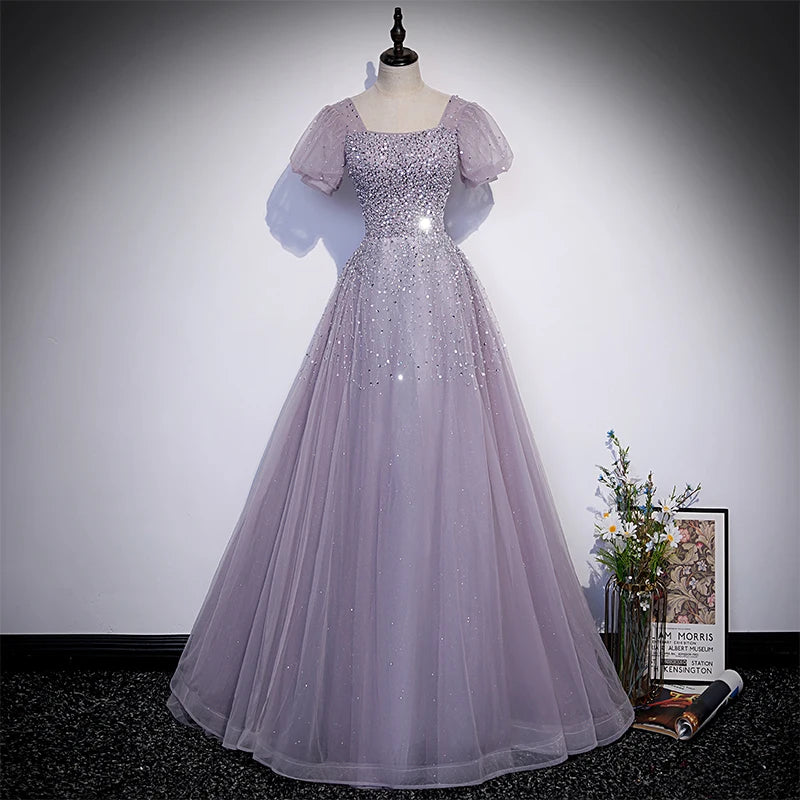 Sparkling Lavender Gown With Puff Sleeves on Luulla