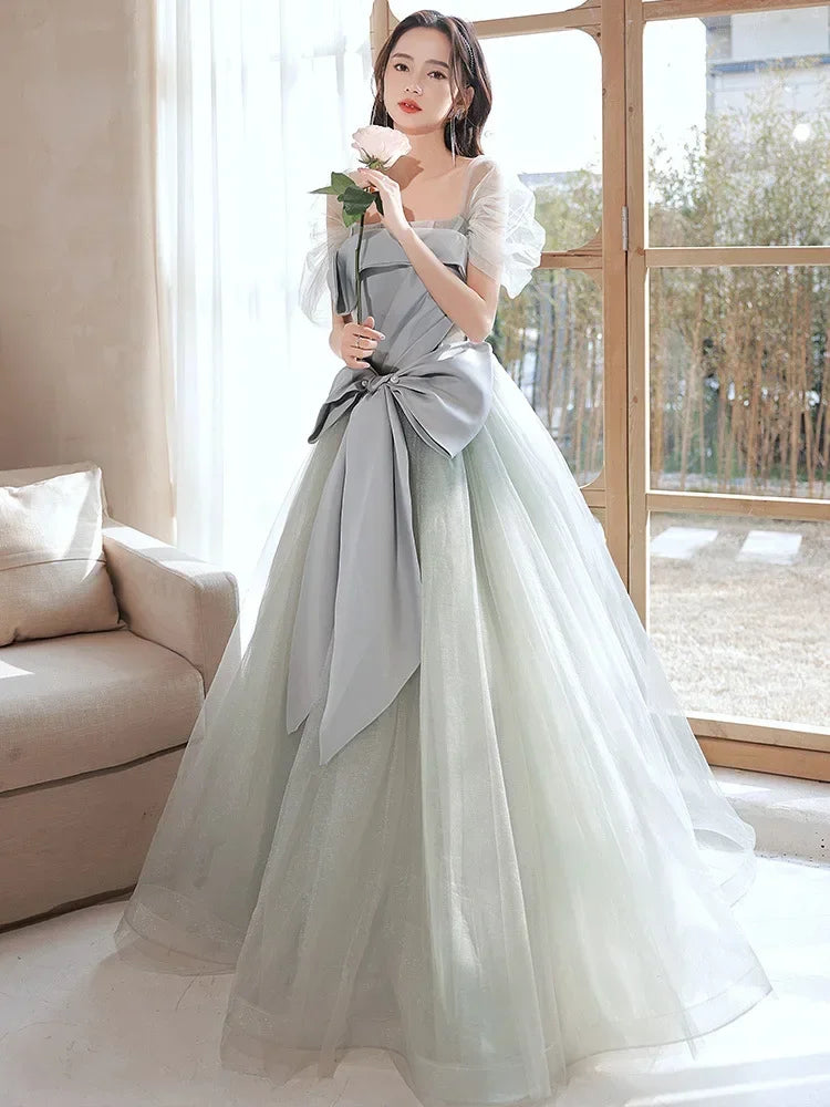Puffy Sleeves Gown With Oversized Bow Design on Luulla