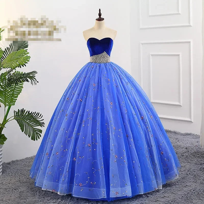 Strapless Royal Blue Floral Embroidered Ball Gown on Luulla