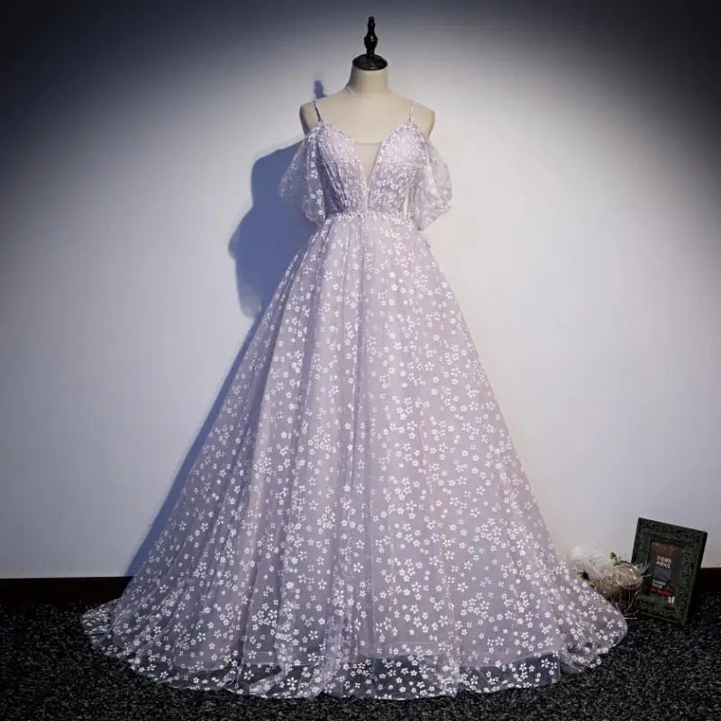 Women Prom Dresses Long 2025 Lace Floral Gown With Off-shoulder Straps ...