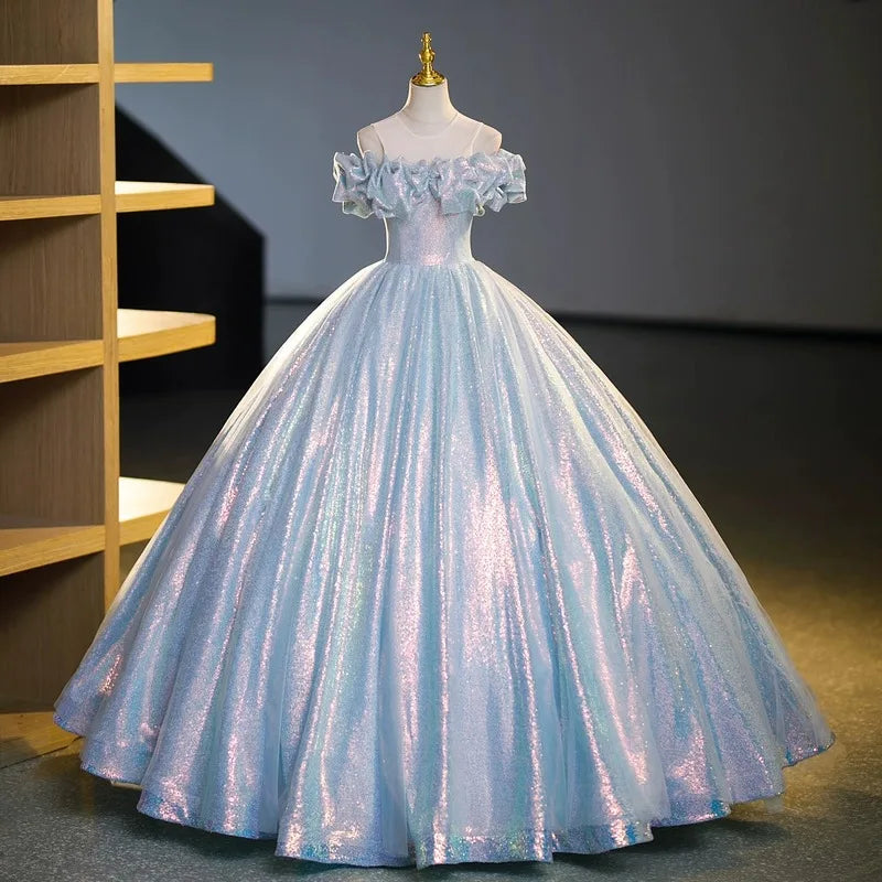 Shimmering Off the shoulder Iridescent Ball Gown Dress 2025 Prom